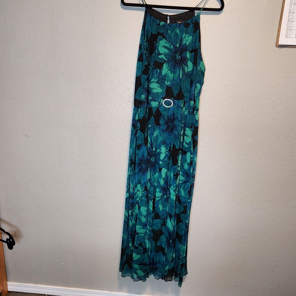 Alexa B Teal Floral Halter Maxi Dress Rhinestone Buckle Plus Size 20W